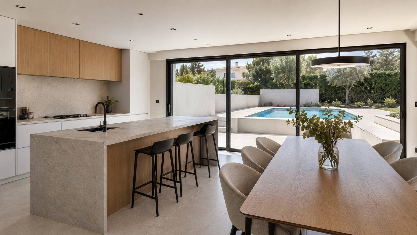 Kitchen and dining — open-plan interior connected to the exterior
