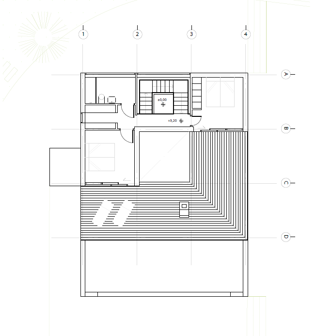 First floor plan — private area and upper terrace