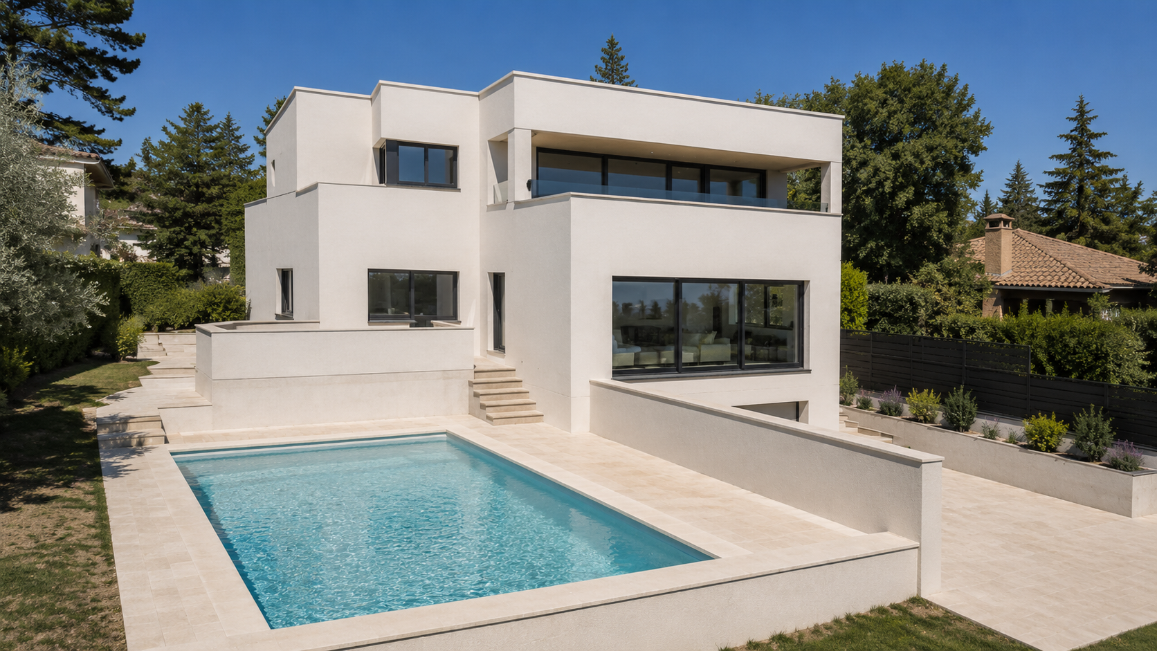 Garden elevation — vertical extension overlooking the pool