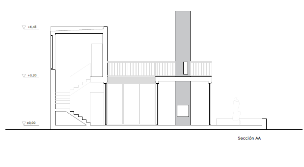 Section AA — relationship between levels, stair and double-height spaces